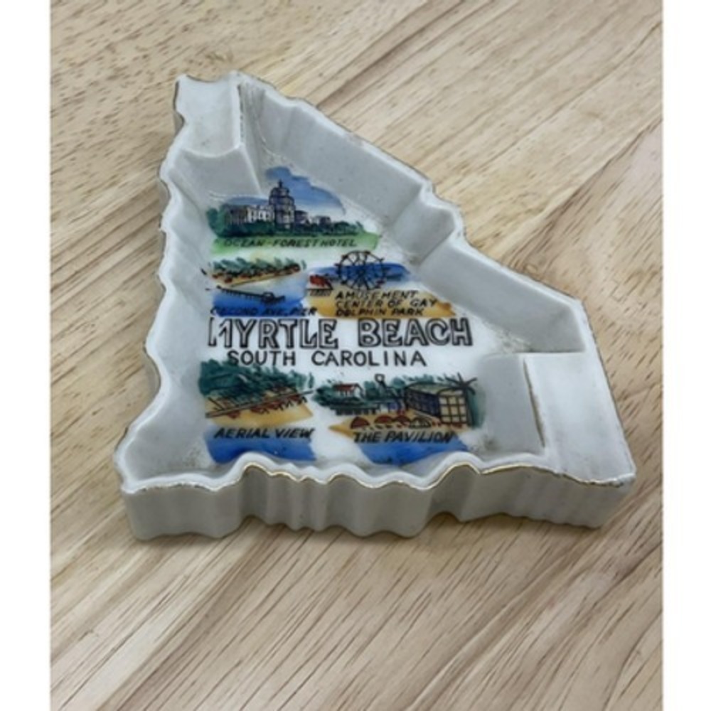 Vintage Myrtle Beach South Carolina State Shape Souvenir Ceramic Ashtray Japan